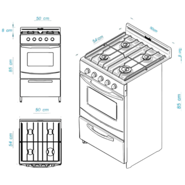COC2106ESC_6 Cocina Escorial Candor S2 Blanca/Negra Gas Natural