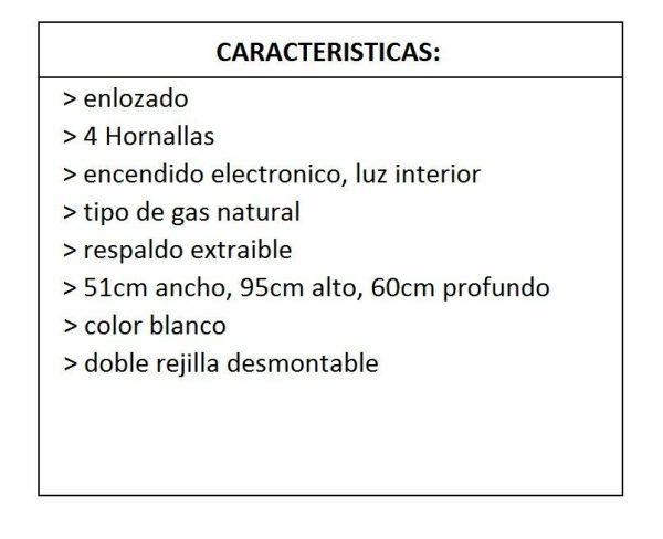 Cocina Escorial Palace Cristal Blanca Luz y Enc. Gas Natural
