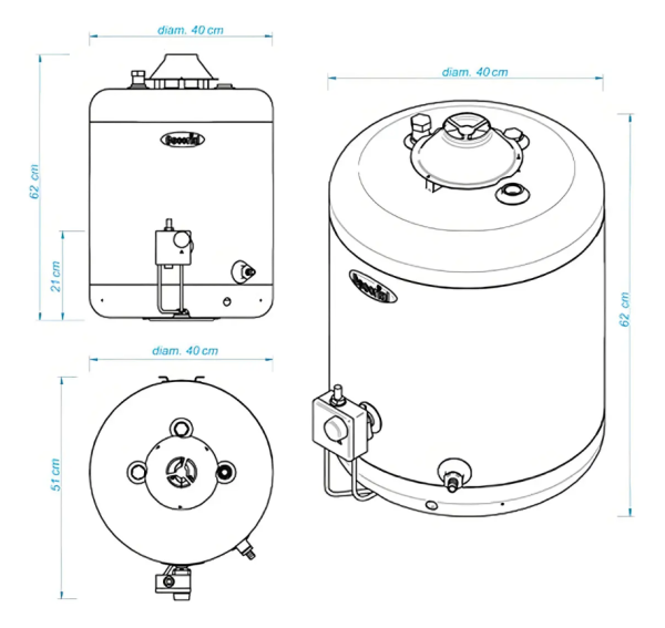 TERMOTANQUE Escorial Multigas 45 Lts. (Colgar+Kit Carga Sup)